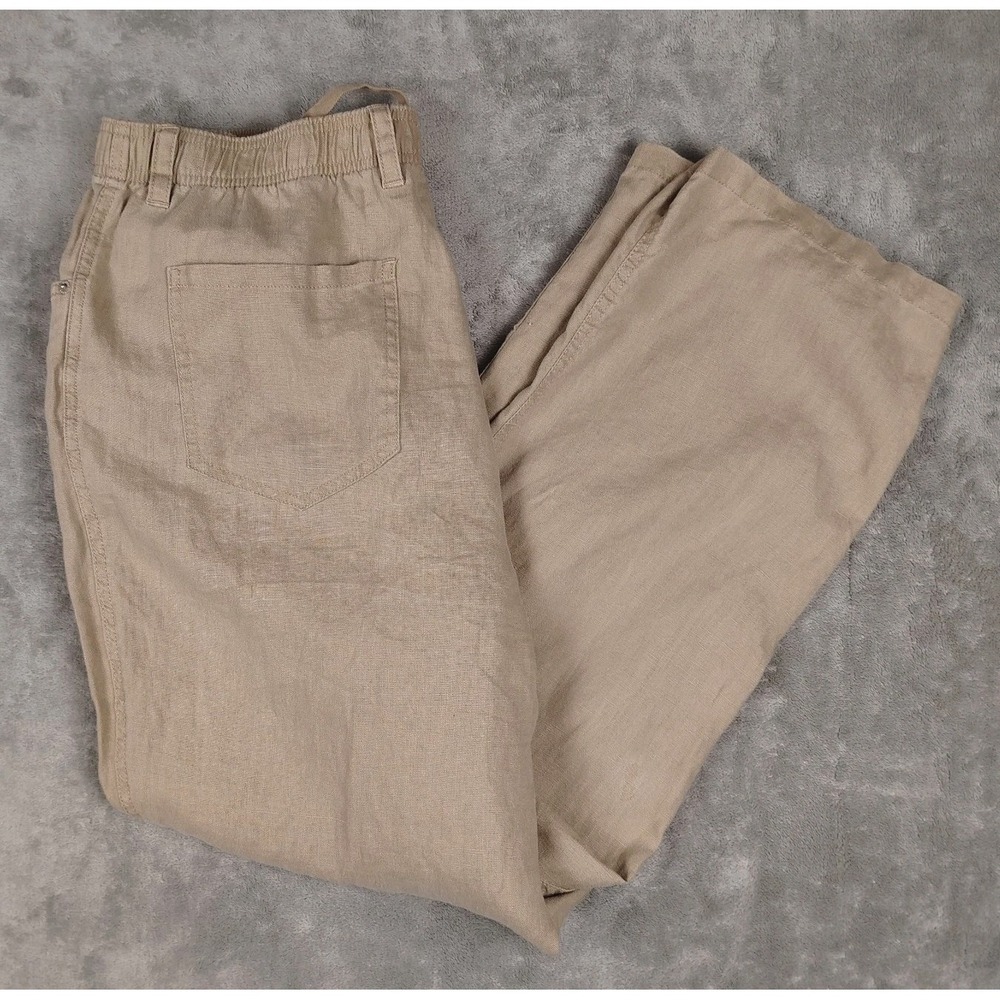Cremieux 100% Linen Beige Pants‎ Mens 38x30 Elastic Waist Relaxed Beach Wedding - Picture 2 of 8